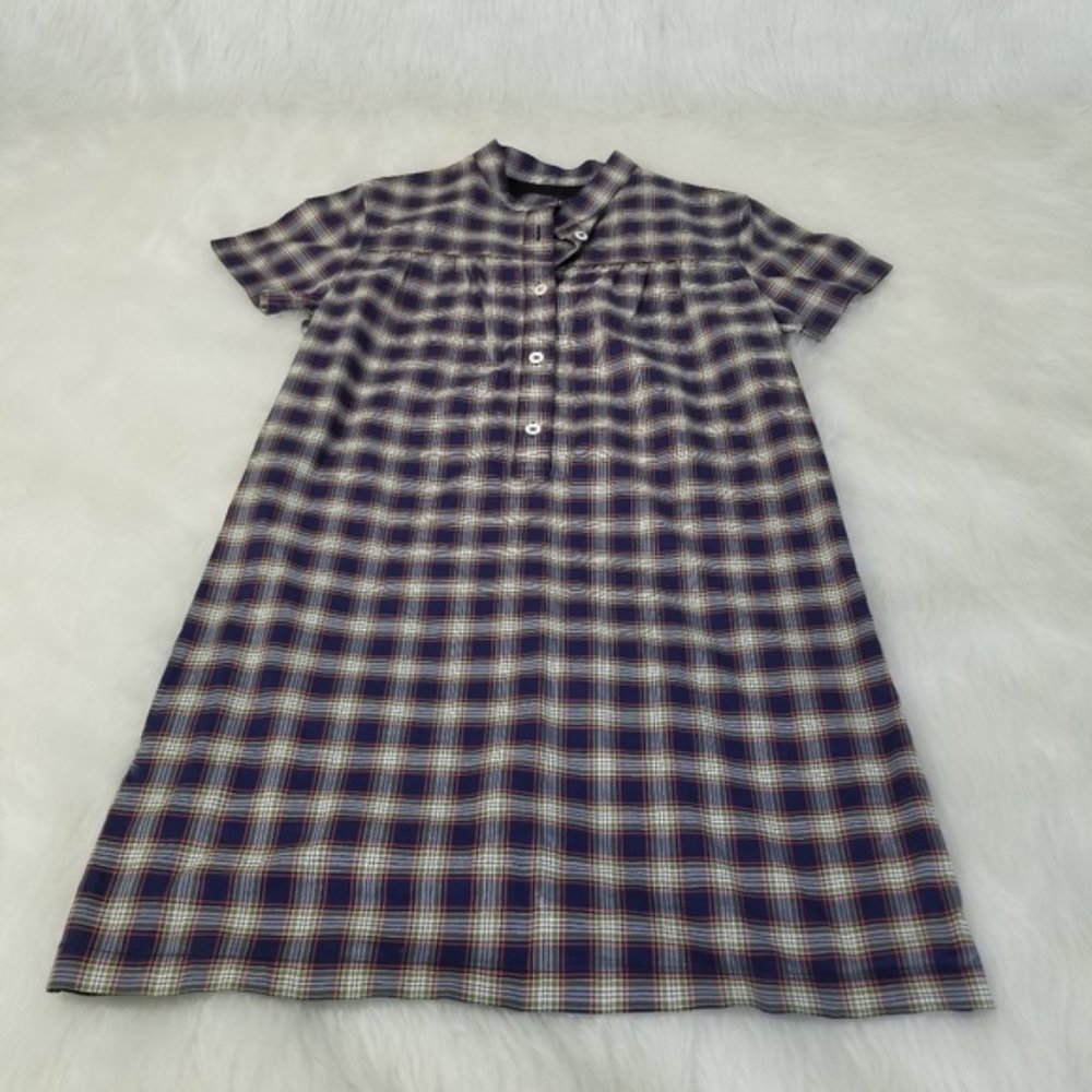 A.P.C. Plaid Popover Shift Short Sleeve Mini Dress